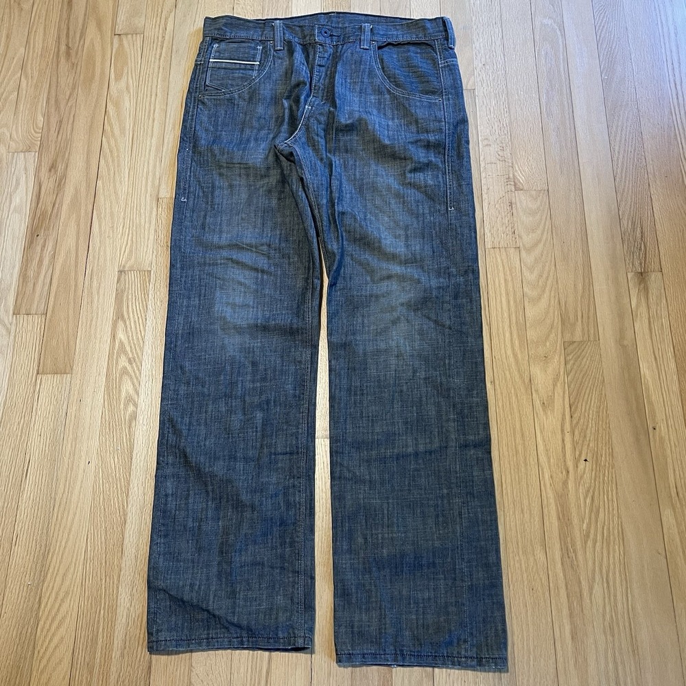 Levis 569 Mens 34x34 Loose Straight Fit Jeans Blue Denim Baggy Khaki Pants Wax